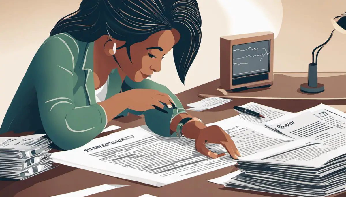Illustration of a person examining financial documents for home refinance