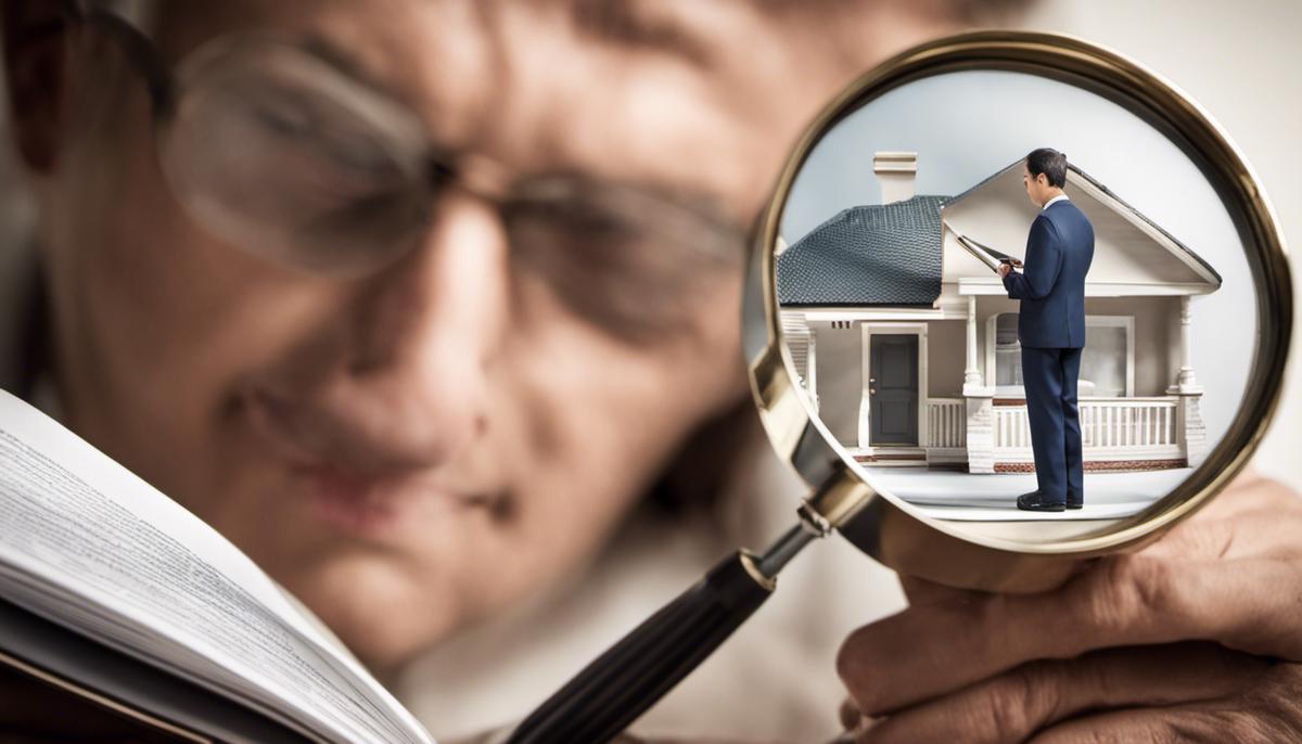 Image depicting a person reading mortgage terms with a magnifying glass