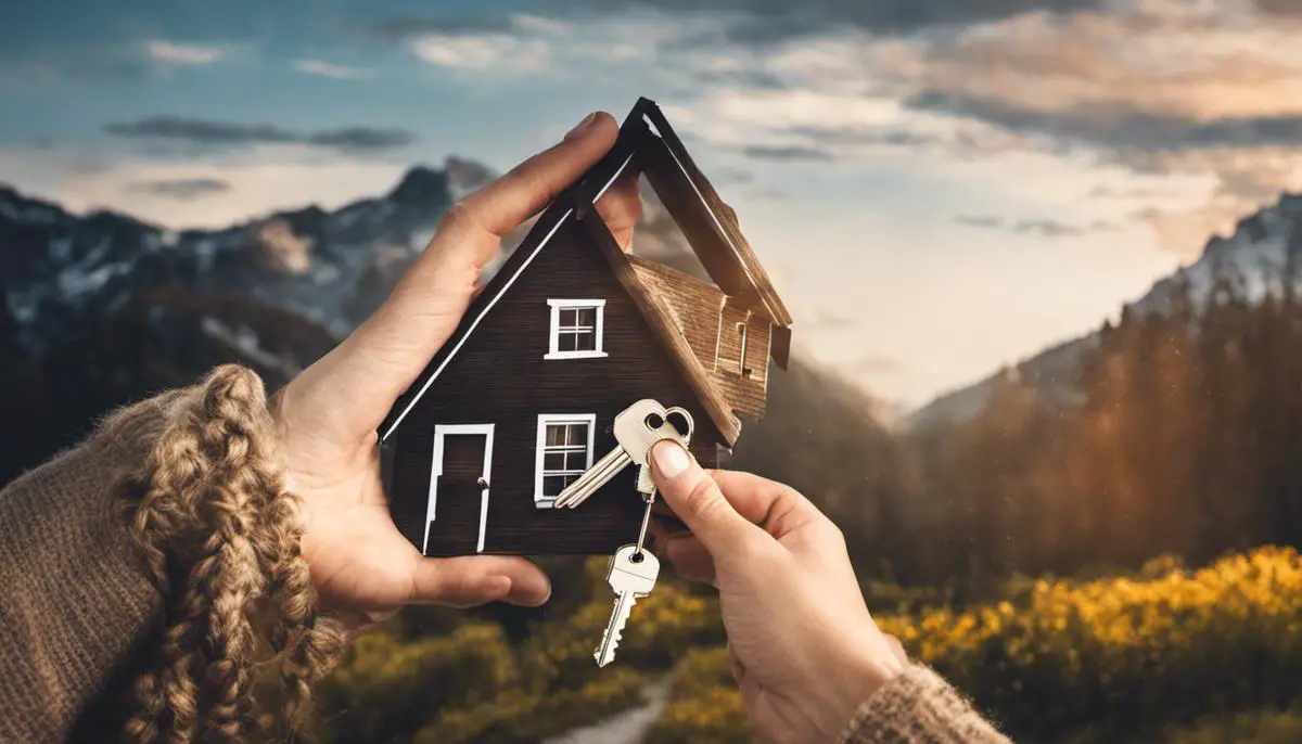 Illustration of a person holding a house key, representing FHA home refinance options.