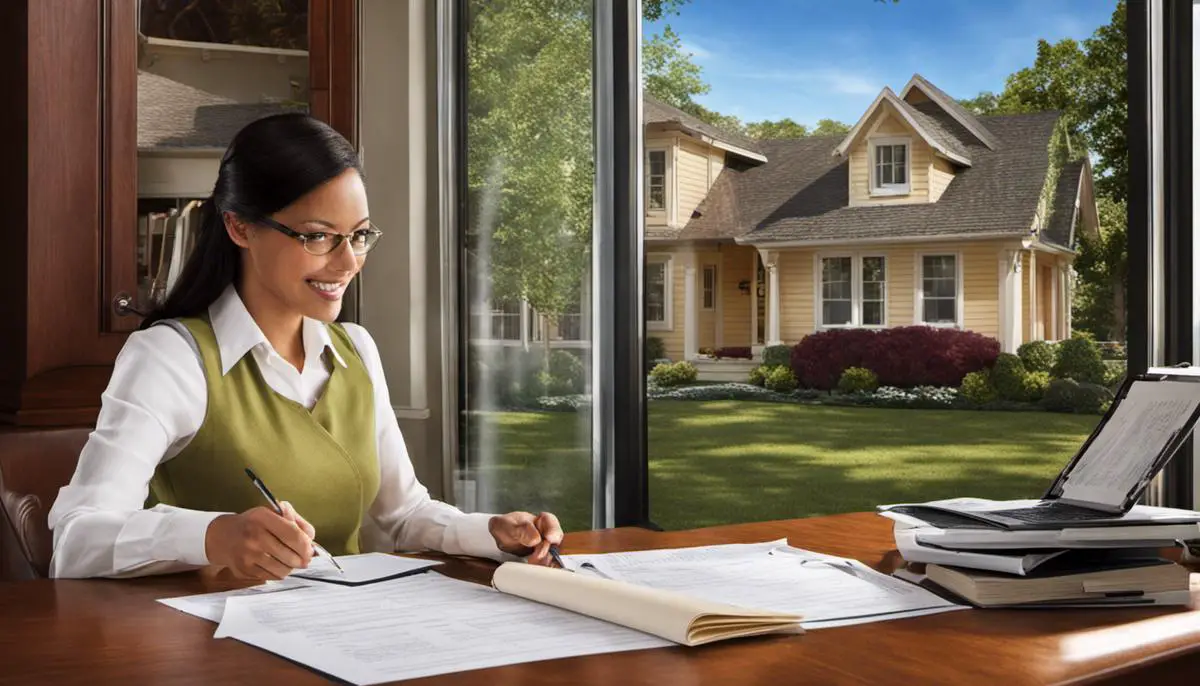 Image depicting a homeowner reviewing financial documents related to home refinancing.