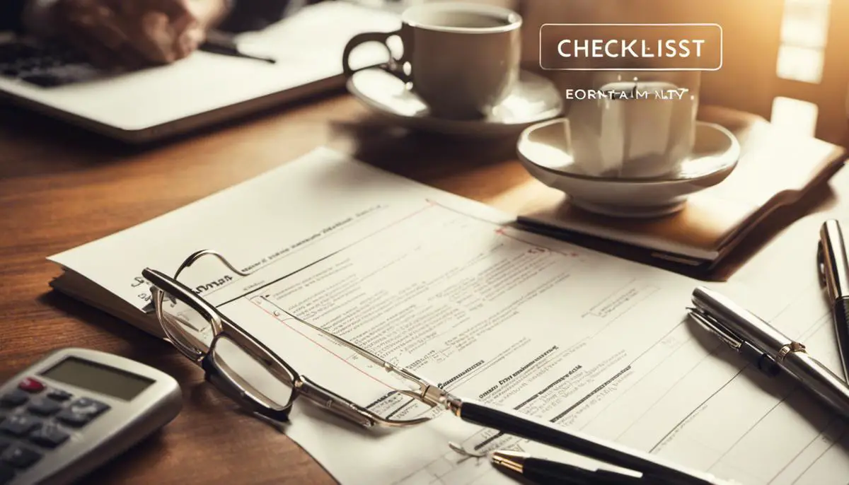 A checklist with boxes ticked next to criteria such as credit score, income details, employment stability, and current home equity.