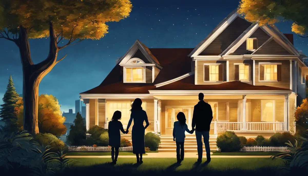 Illustration showing a family in front of a house, representing the concept of home refinancing for better mortgage terms.