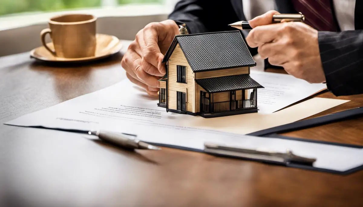 Image depicting a person signing a mortgage contract, representing the concept of home refinancing.